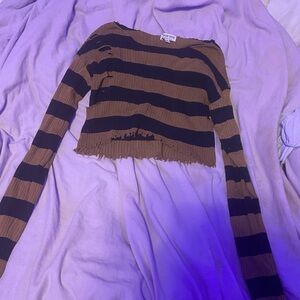 Brown and Black Striped Women's Top
